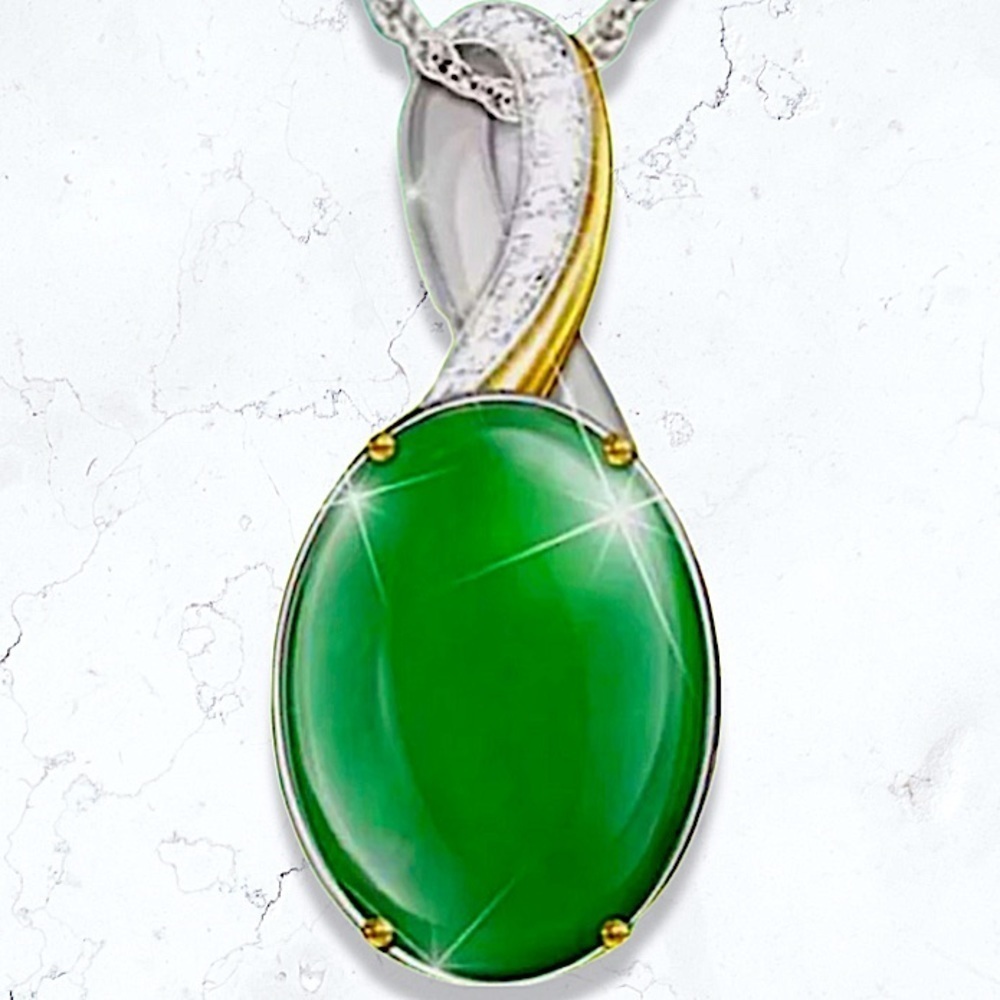 Jade Emerald Green Sterling Silver Pendant Charm Necklace